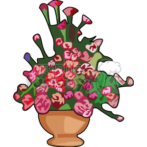 A colorful clipart image of a bouquet of flowers in a vase.