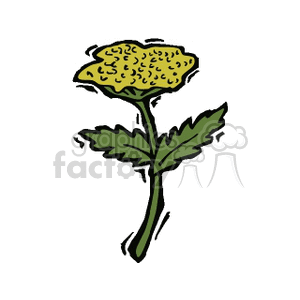 A clipart image of a yellow flower with green leaves and stem.