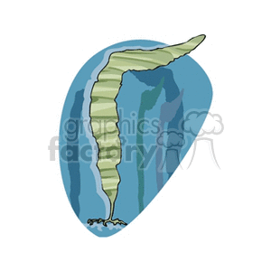 An artistic clipart of a green plant with wavy leaves on a blue background.