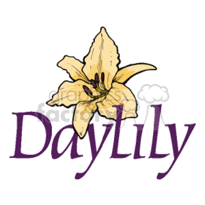   The clipart image features a stylized depiction of a daylily flower. It has six petals, with the interior showcasing the flower