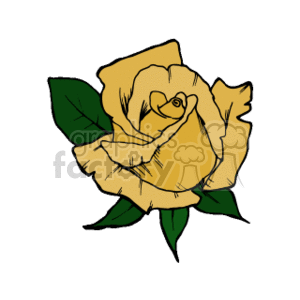 The image appears to be a simple clipart illustration of a yellow rose. The rose is depicted with several layers of petals and green leaves.