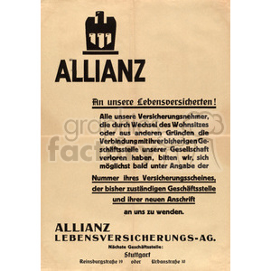Vintage German insurance poster for Allianz Lebensversicherungs-AG, with bold typography and information regarding policyholders' address changes.