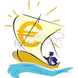 Sail boat with a euro currency symbol on the sail