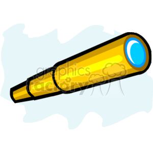 The image is a simple clipart illustration of a yellow and gold telescope. The background appears to be a plain, white, irregular shape, possibly to simulate paper or a cloud-like appearance.
