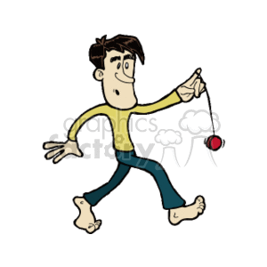 A skinny guy walking with a yo yo