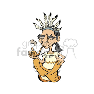 Native American Chief Cartoon with Peace Pipe