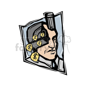 Abstract clipart of a man with money symbols integrated into his design, symbolizing business and financial concepts.