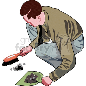 Man Sweeping with Broom and Dustpan