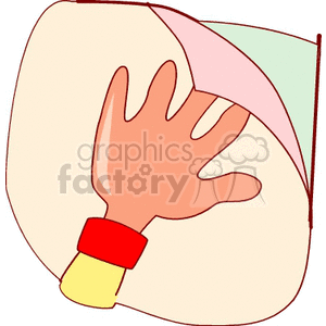 Clipart of a hand applying wallpaper in an interior decorating concept.