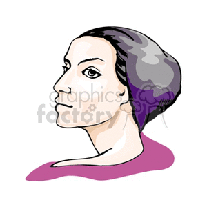 Clipart image of a woman with a calm expression, wearing a purple top and a headscarf.