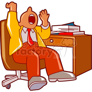 Yawning Office Worker at Desk with Documents