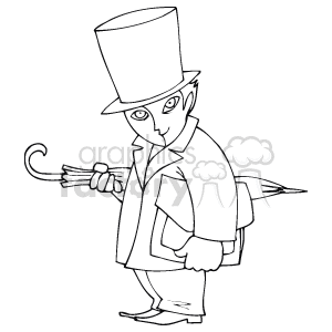 This clipart image depicts a stylized character that appears to be a combination of a magician and a businessman. The character has human-like features, is wearing a top hat, and is holding a cane. The attire resembles a business suit, hinting at a professional or salesman look.