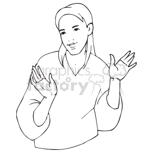 The clipart image depicts a woman illustrated in a simplified, line drawing style. She has her hands up in a gesture that might suggest she is talking or explaining something. 