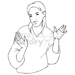 Woman Gesturing While Talking Line Drawing