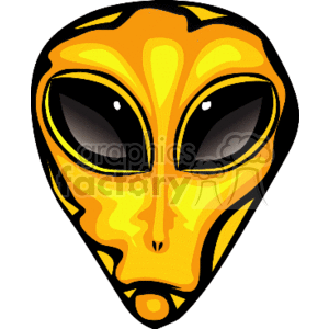 A Yellow Orange face of an Alien with Large Black Eyes