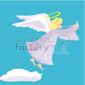 A Robed Angel in the Clouds with a Halo Blowing on a Horn
