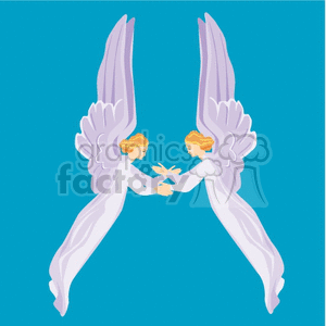 Illustration of two angels with wings, connected in a serene pose.