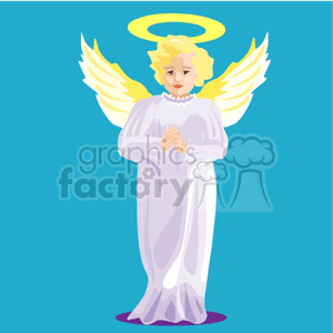 An Angel in White with Golden Wings and Halo Praying