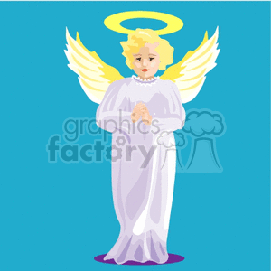 A clipart image of an angel with golden wings and a halo, dressed in a white robe.