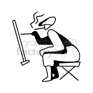 Black and White Artist sitting on a Stool Painting on a Canvas