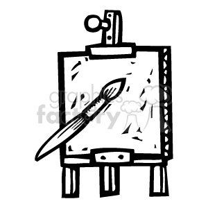 A Black and White Easel Holding a Canvas and a Brush