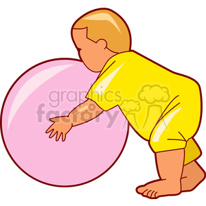 A Baby Dressed in Yellow Playing with a Big Yellow Ball