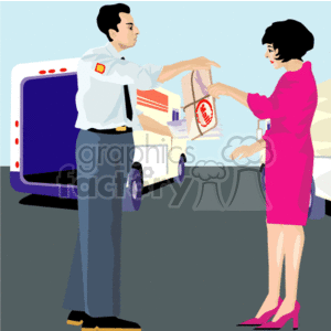 A Delivery Man Giving a Woman a Large Envelope