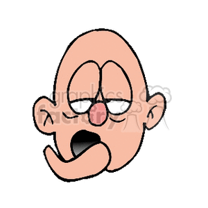 A cartoon image of a bald character with droopy eyes and an open mouth.