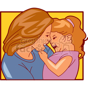 Clipart image of a loving interaction between a mother and her daughter, illustrating family bond and affection.