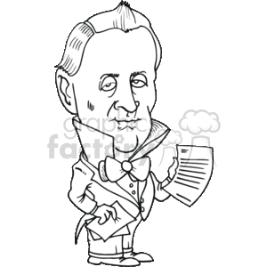 The clipart image depicts a caricature of a male figure with a prominent chin, a bow tie, and a formal coat, holding what appears to be a sheet of paper. The style is cartoonish and humorous, suggesting it might represent a comical take on a formal figure, James Buchanan