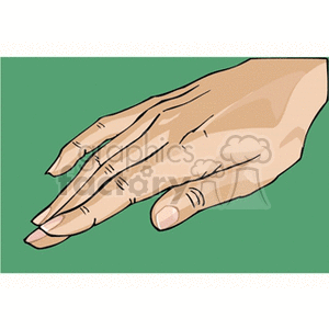 Clipart image of a human hand with fingers extended, set against a green background.