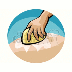 Clipart illustration of a hand using a sponge to clean a surface.