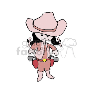 A Little Girl Dressed in Western Clothing Getting Ready to Draw her Guns