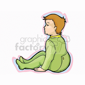 A Little Boy Sitting in Green Pajamas