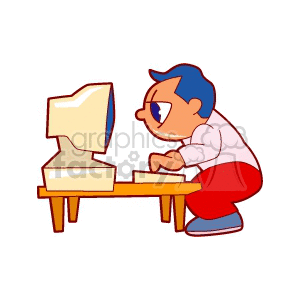 A Man with Blue Hair Playing on the Computer