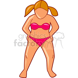 Girl in a pink bikini with pigtails
