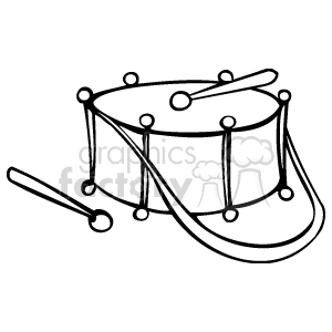 The image is a simple black and white clipart of a snare drum with two drumsticks. 