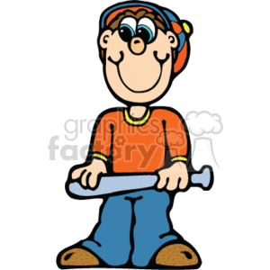 The image depicts a cartoon-style illustration of a boy wearing casual, country-inspired attire. He is holding a baseball bat, suggesting that he may be playing or preparing to play the sport of baseball. The boy is depicted with a smile, giving off a happy and playful vibe. The visual style is simple and colorful, characteristic of clipart designed for a youthful or family-friendly audience.