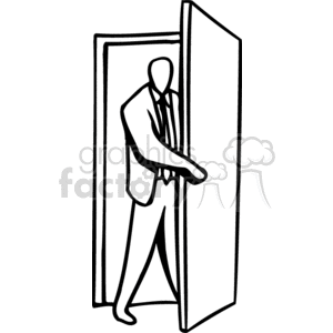Black and white man entering through a door