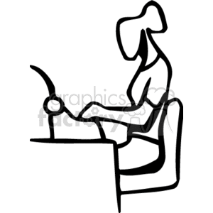 Black and white woman sitting at a desk typing