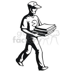 black and white pizza delivery boy