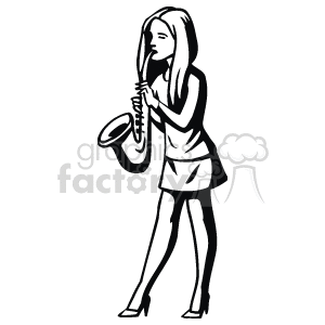 black and white image of a girl playing the saxophone 