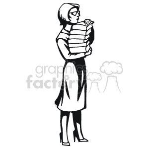 Black and white librarian holding a pile of books
