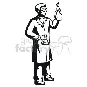 Black and white outline of a scientist