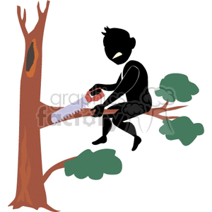 Man cutting off the branch that holds him up