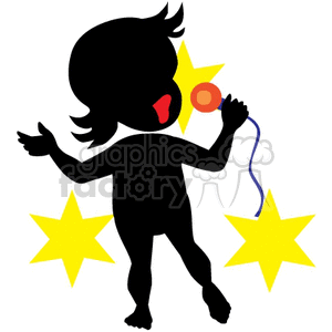 Girl singing with yellow stars in the back