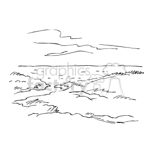 The clipart image depicts a stylized representation of an ocean scene, likely capturing the essence of a coastal environment. The image features waves, indicative of water movement or the sea, along with a layered horizon line that could represent the interface between the ocean and the sky. The elements are simplified and abstracted, typical of clipart style, meant to convey the concept of an ocean or sea landscape without detailed realism.