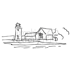   The clipart image depicts a scenic oceanic coastline featuring a lighthouse and an adjacent building, possibly a keeper