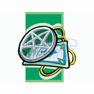 Clipart image featuring a necklace with the Star of David and a card on a green background.