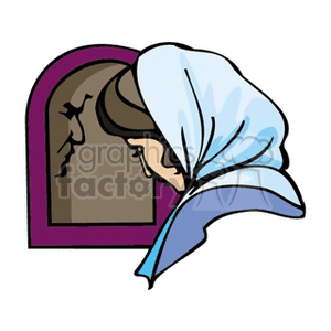 Clipart image depicting a woman with a headscarf in a religious confession scene.